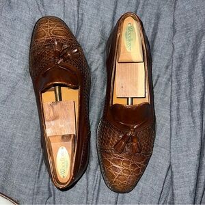 Mezlan Genuine Crocodile Woven Brown Loafers